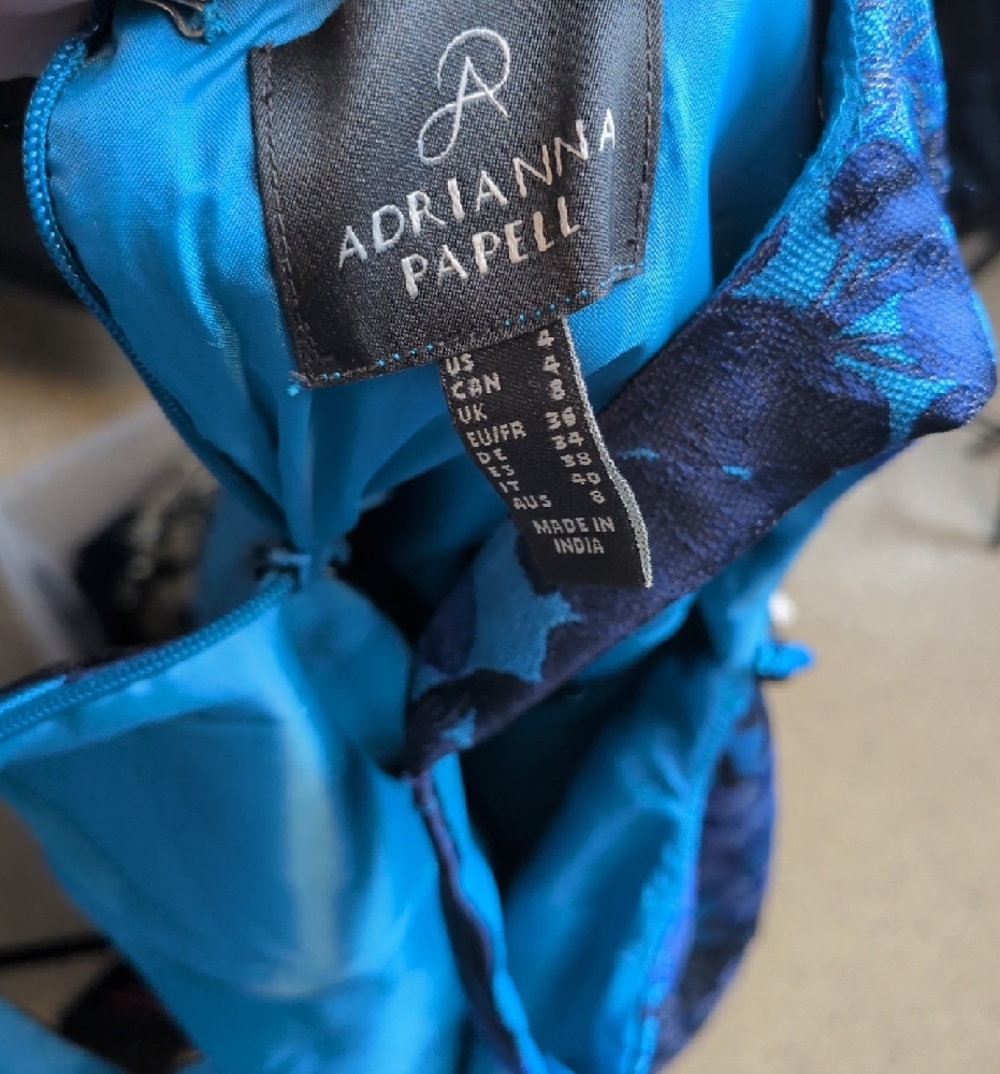 Adrianna Papell Turquoise Blue & Purple Floral Jacquard Dress Size 4 DEFECT - Picture 7 of 7